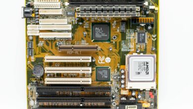 Close-up view of advanced computer chips and semiconductors on circuit board