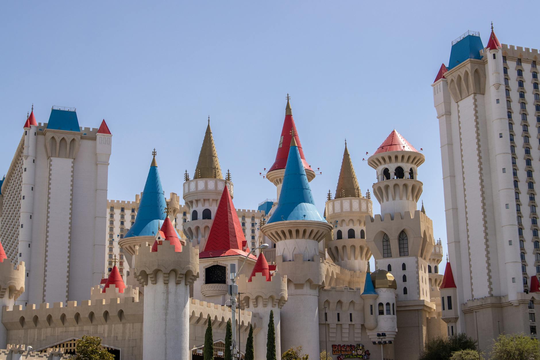 Fairy tale castle at theme park with blue sky background