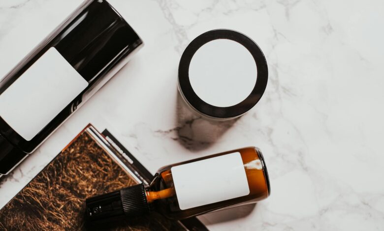 Close-up view of product packaging with various consumer labels and certification marks