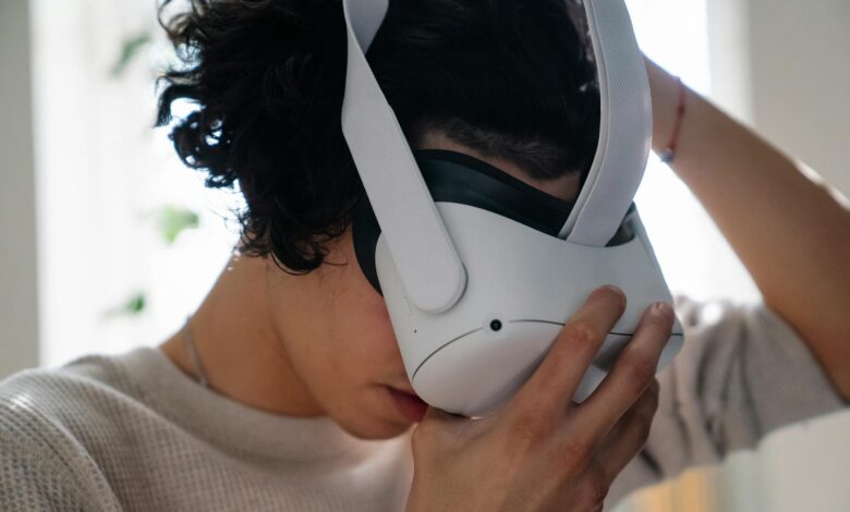 Person wearing VR headset for immersive digital experience