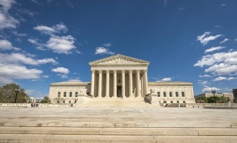 The United States Supreme Court building with its iconic columns and steps