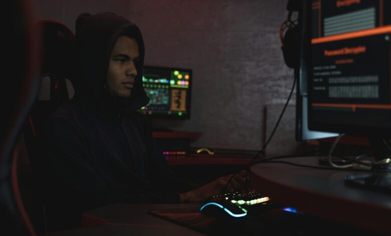 Close-up of computer screen displaying security warning messages and data protection alerts