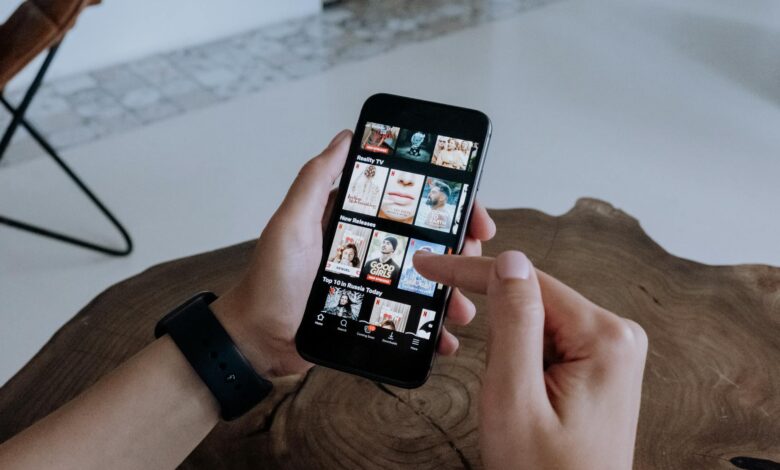 Modern streaming device with remote control on entertainment center