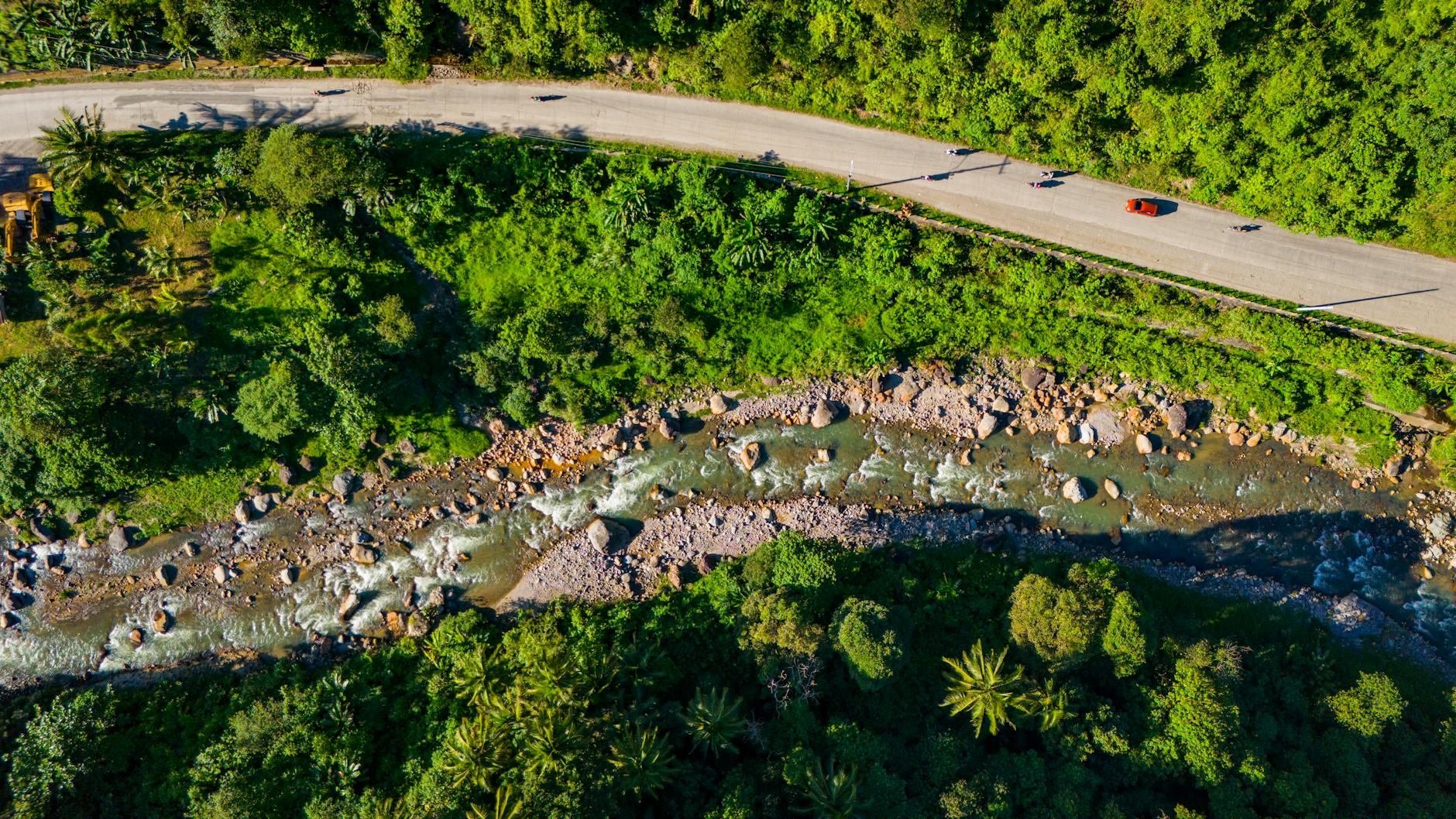 Aerial view of dense Amazon rainforest canopy showing vast green forest cover
