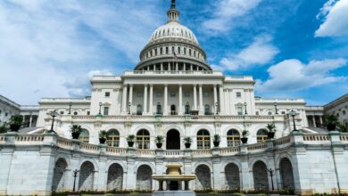 State government building with columns representing Democratic governors' coalition headquarters