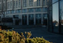 Modern corporate office building exterior representing tech company headquarters