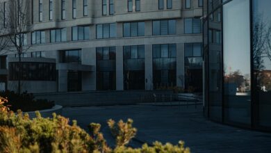 Modern corporate office building exterior representing tech company headquarters