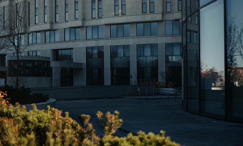 Modern corporate office building exterior representing tech company headquarters