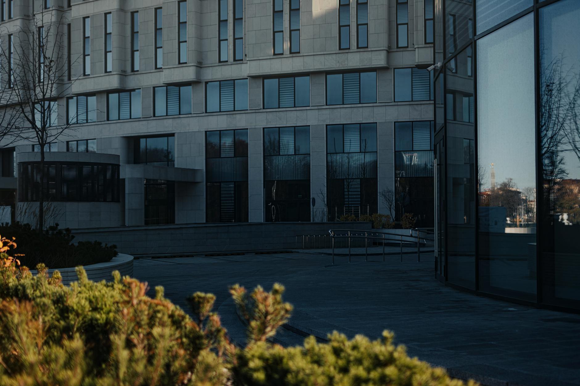 Modern corporate office building exterior representing tech company headquarters