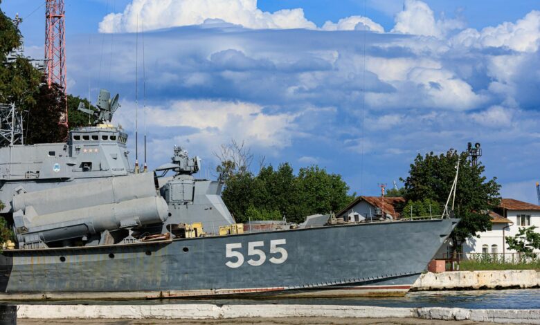 Naval vessel conducting operations at sea during military exercise