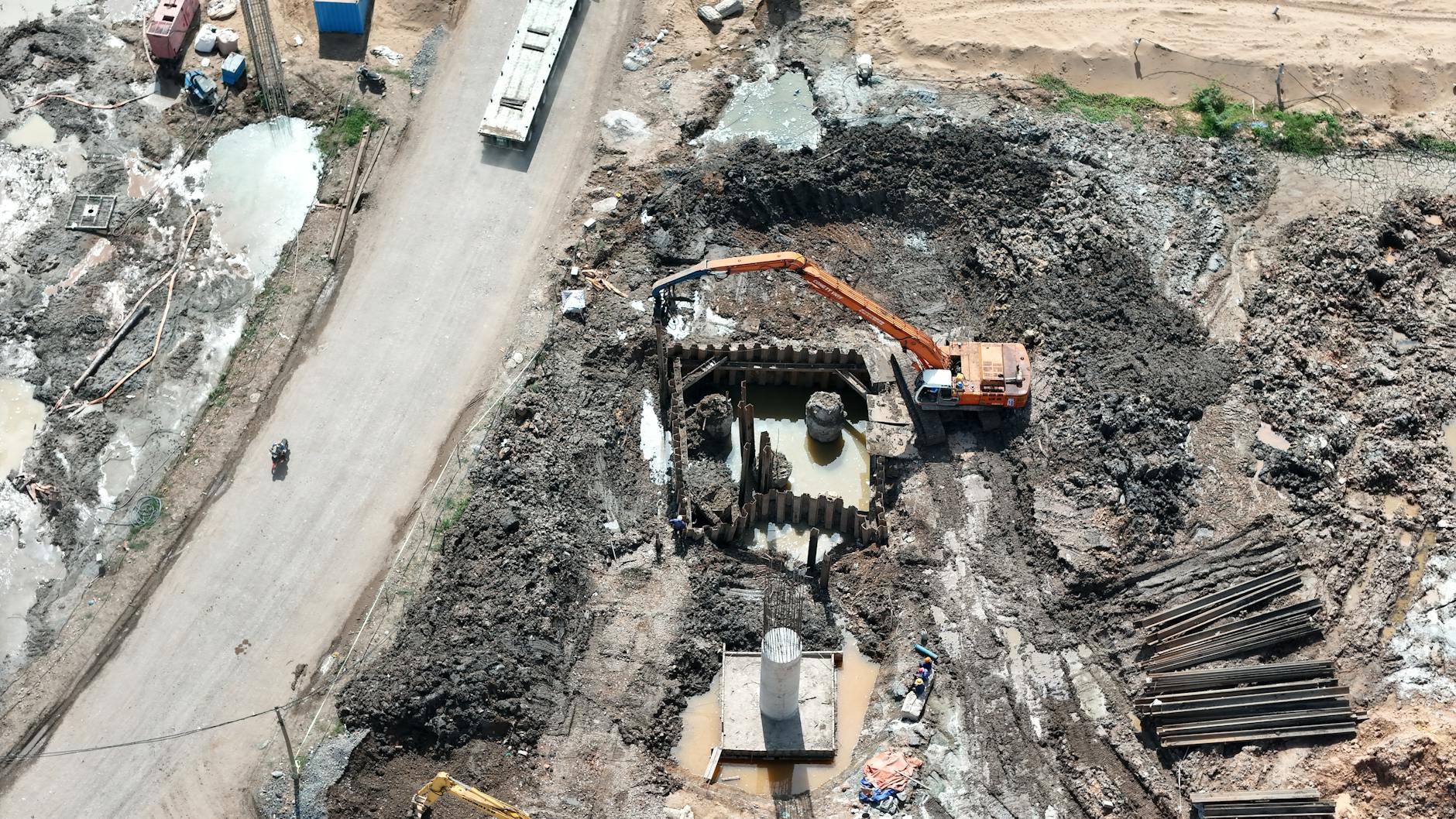 Large construction site viewed from above showing development progress
