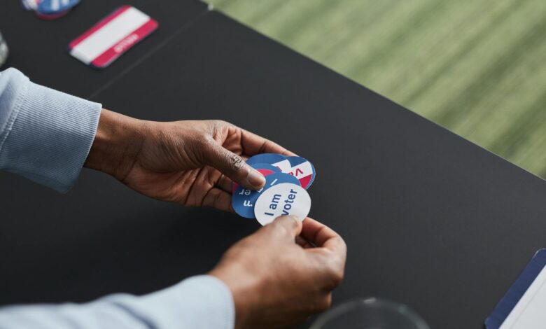 Busy campaign headquarters with staff working at desks and phones