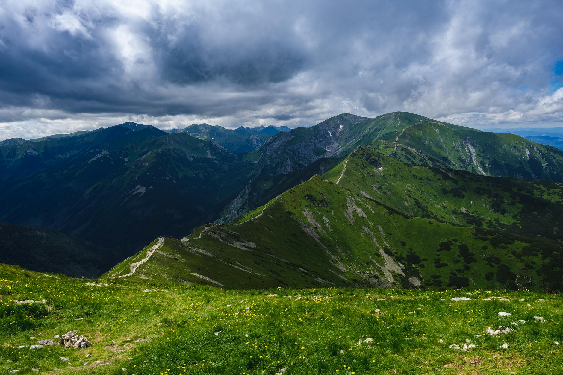 Aerial view of mountainous volcanic landscape with surrounding villages