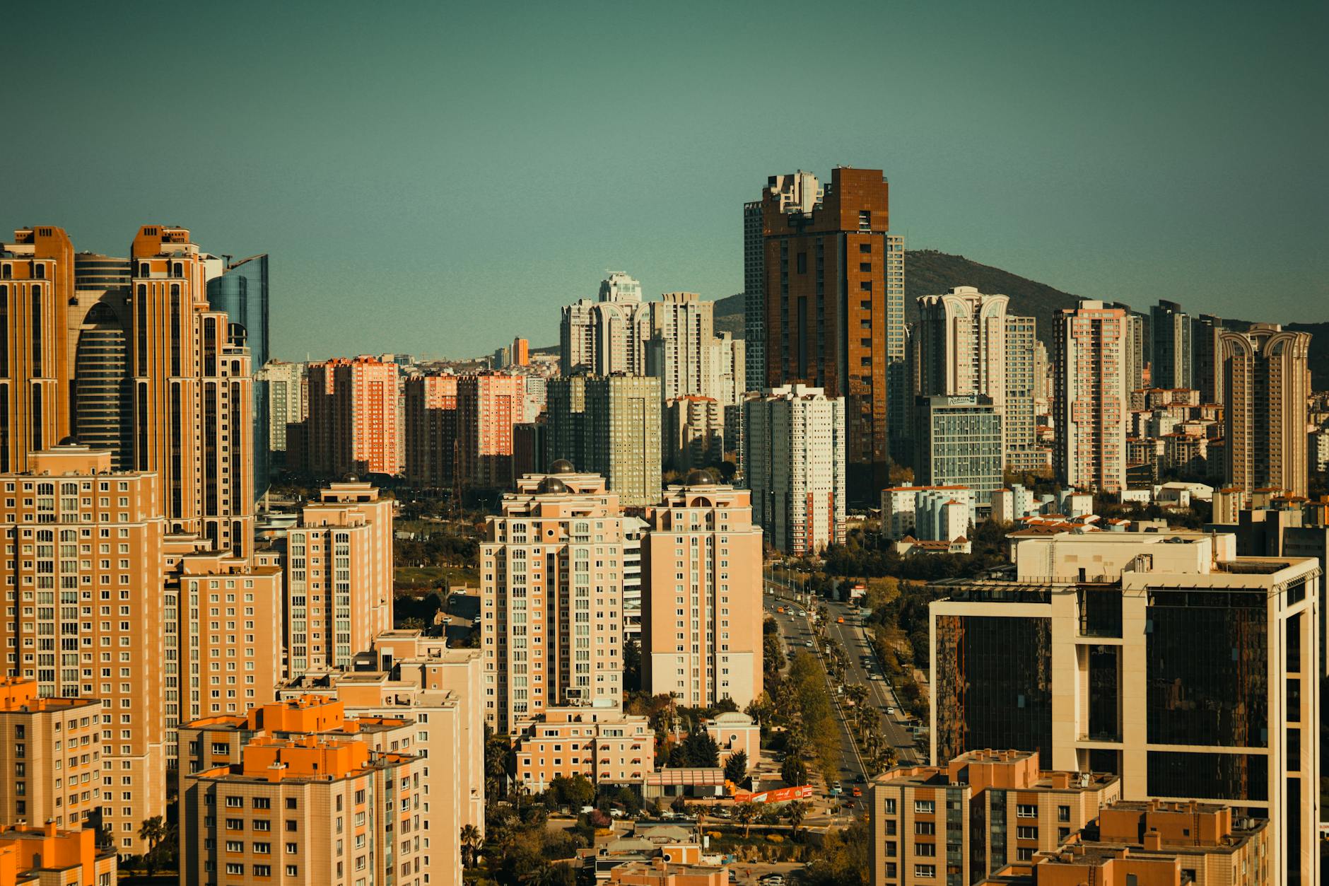 Urban cityscape showing modern buildings and infrastructure development