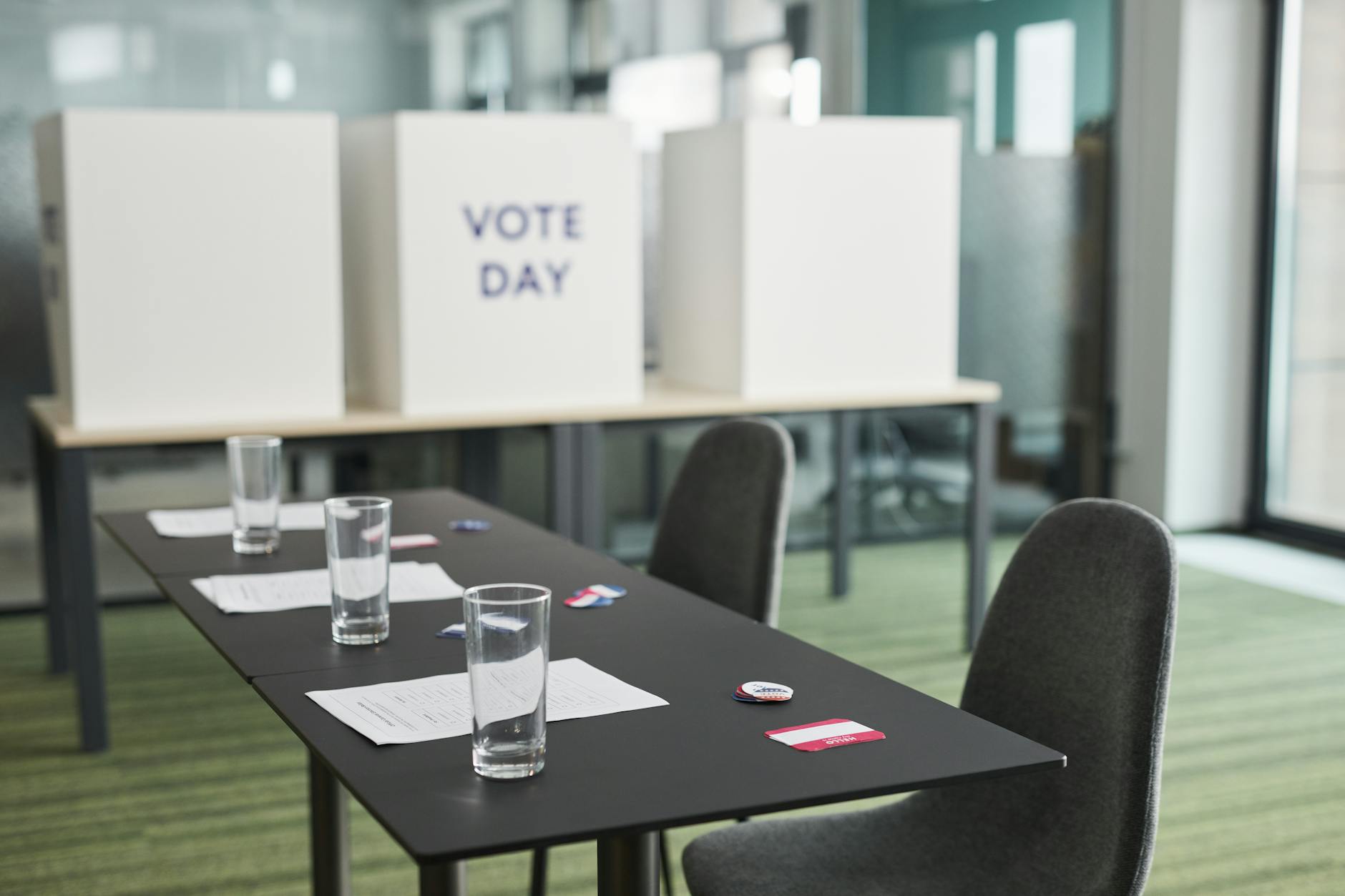 Empty voting booth prepared for democratic election process