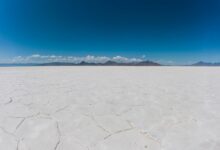 Vast salt flat landscape in Chile's Atacama Desert where lithium brine deposits are extracted