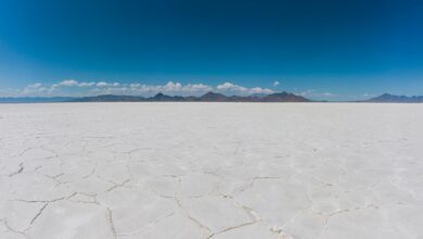 Vast salt flat landscape in Chile's Atacama Desert where lithium brine deposits are extracted