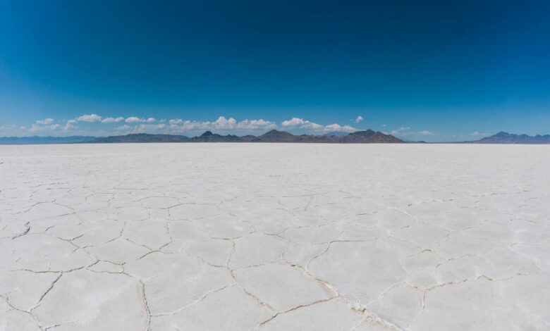 Vast salt flat landscape in Chile's Atacama Desert where lithium brine deposits are extracted