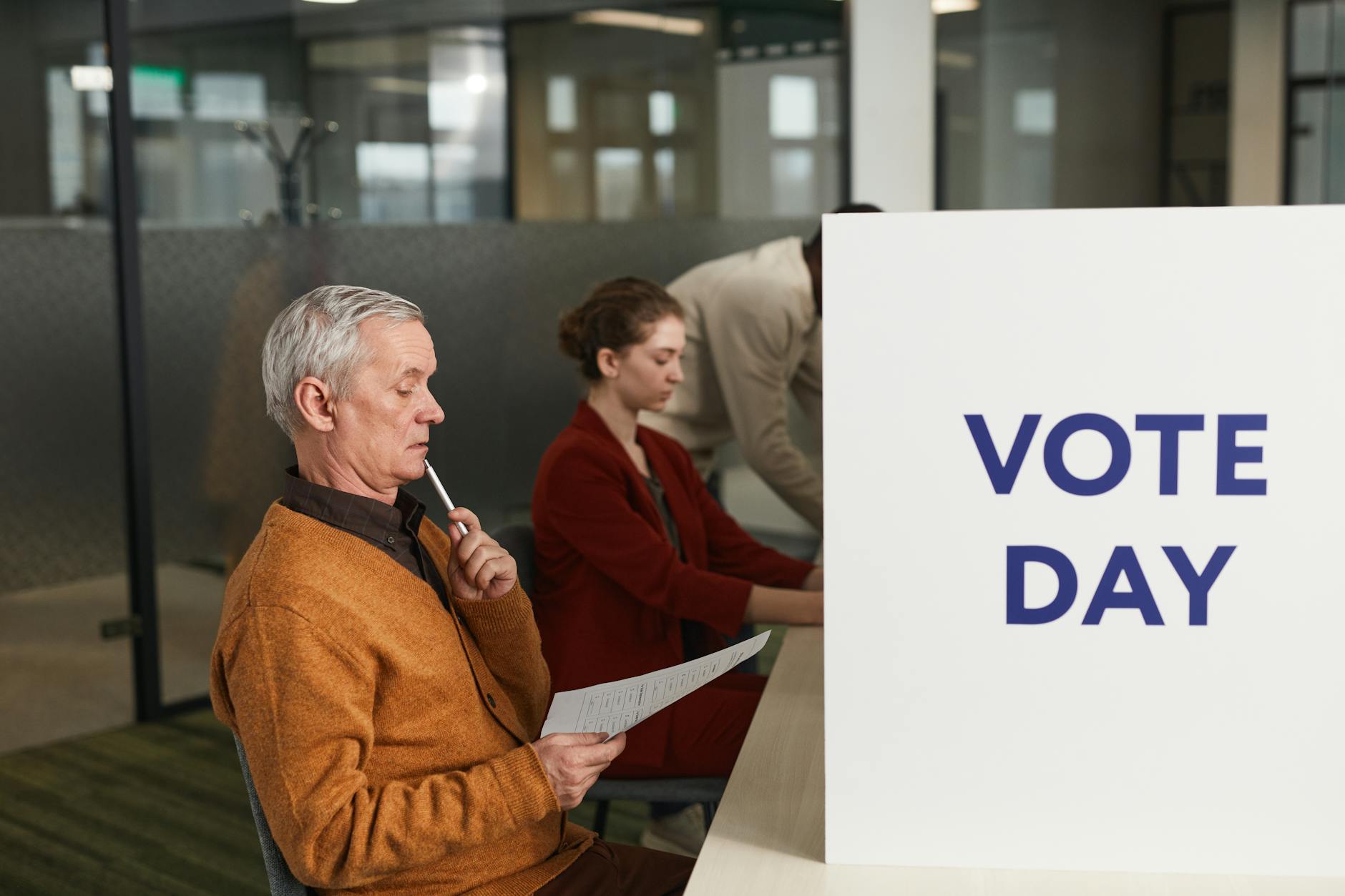 Elderly Americans at polling station exercising their right to vote
