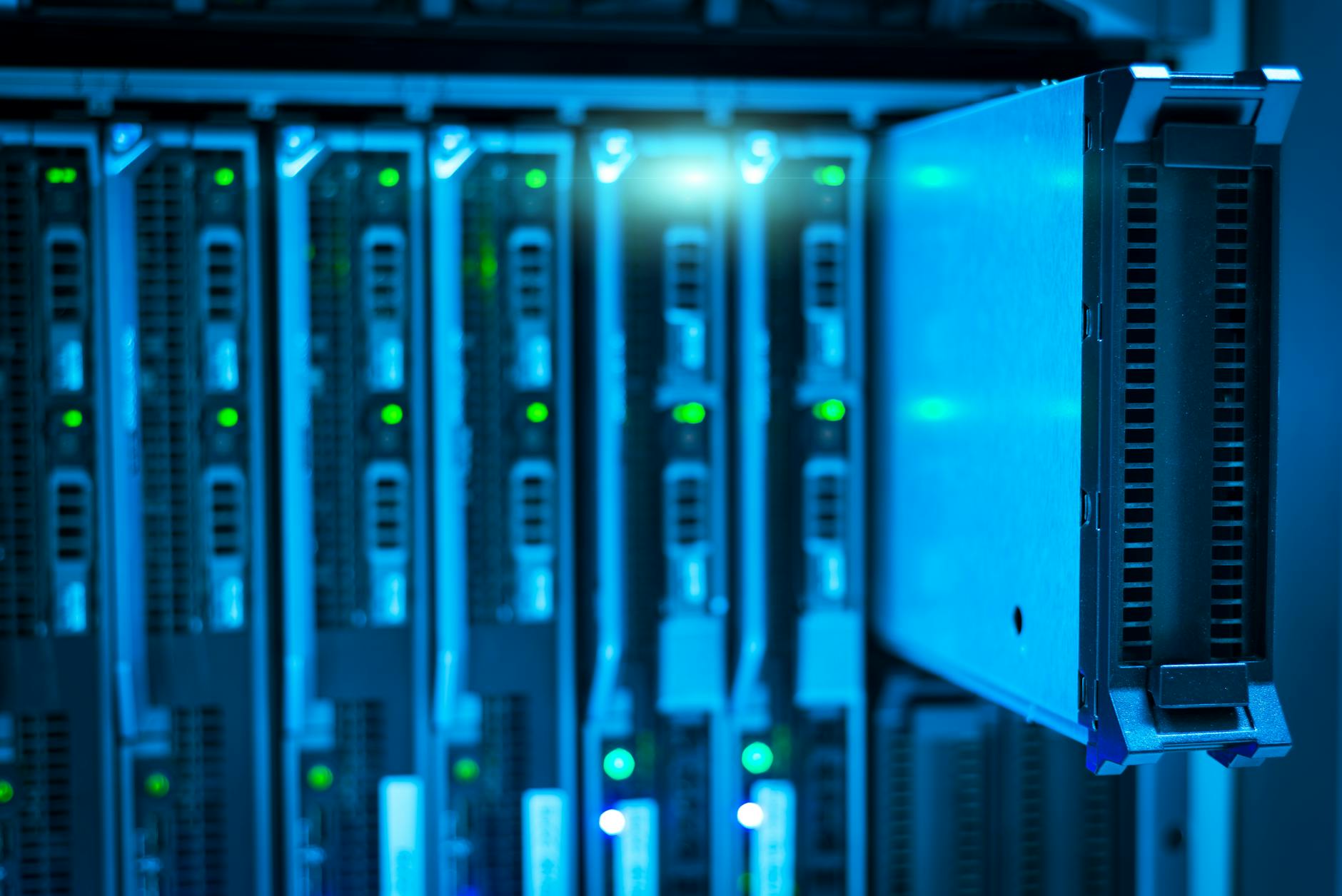 Rows of servers in a modern data center representing cloud computing infrastructure