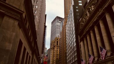 Exterior view of a Wall Street financial district building representing major investment bank activity