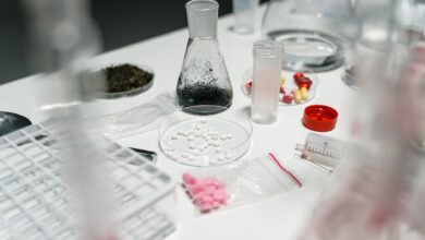 Interior of a pharmaceutical manufacturing facility with sterile equipment and production lines
