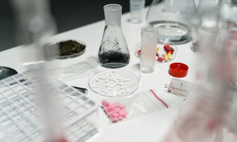 Interior of a pharmaceutical manufacturing facility with sterile equipment and production lines