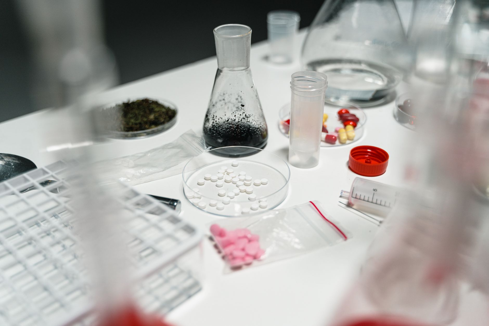 Interior of a pharmaceutical manufacturing facility with sterile equipment and production lines