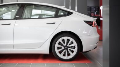 Modern electric vehicle on display inside a car showroom