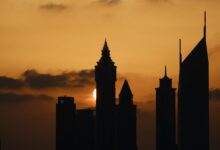 Aerial view of Dubai financial district skyline representing Gulf investment activity