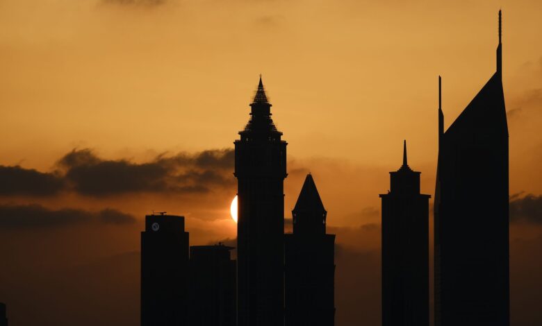 Aerial view of Dubai financial district skyline representing Gulf investment activity