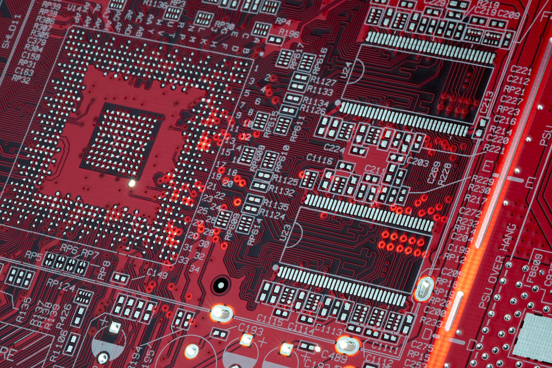 Inside view of a modern semiconductor chip manufacturing facility with clean room equipment