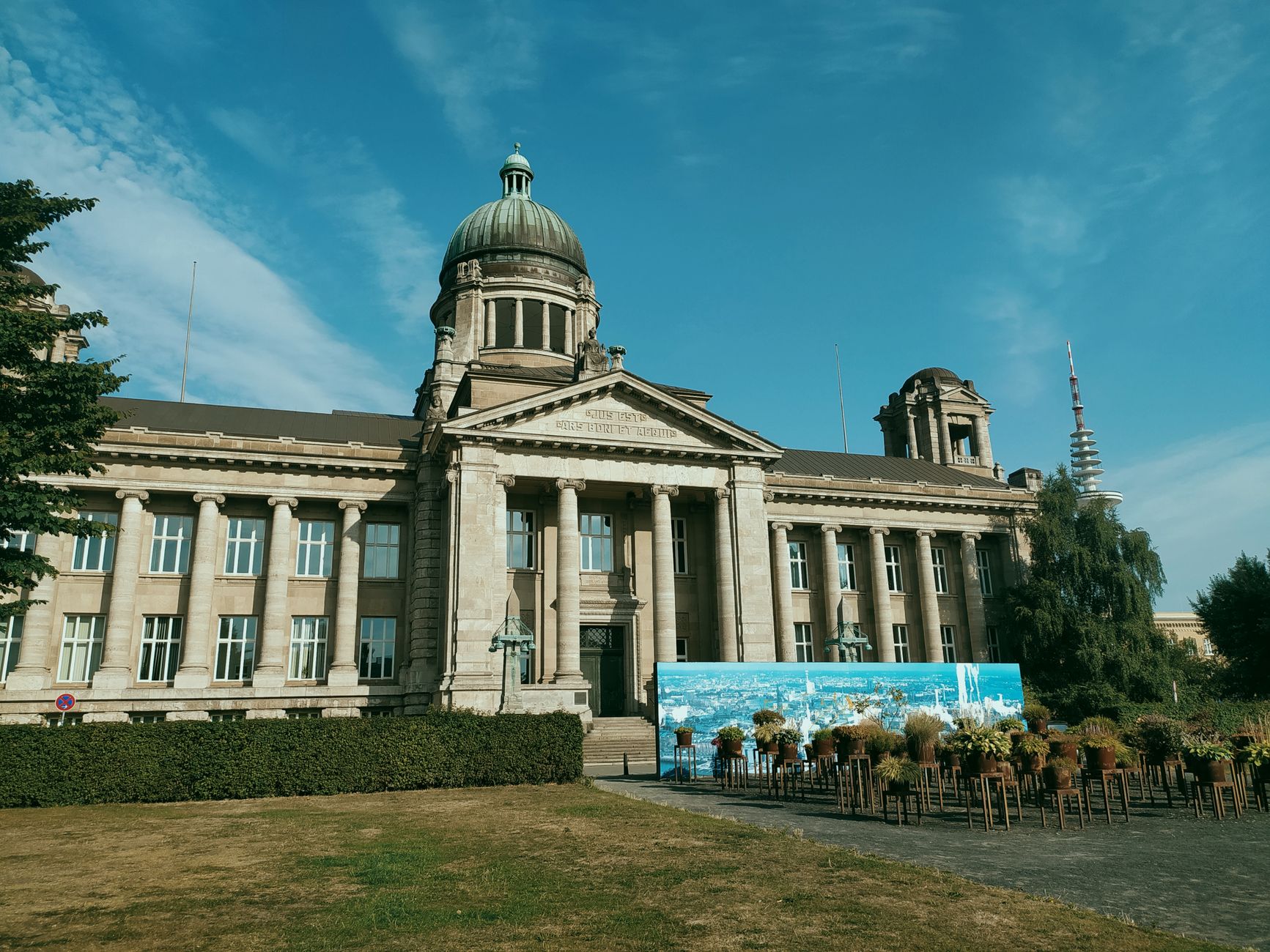 Exterior of a European court building with stone architecture
