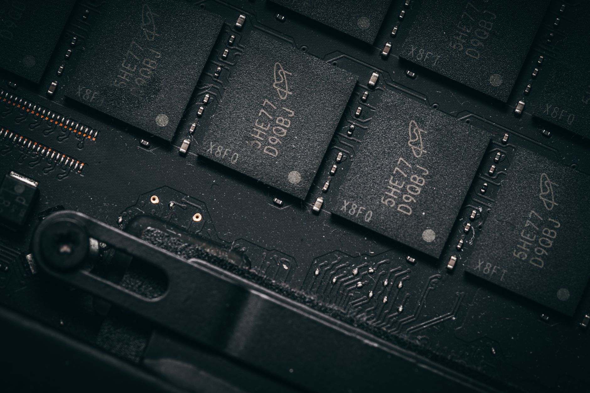 Close-up of a silicon microchip on a circuit board