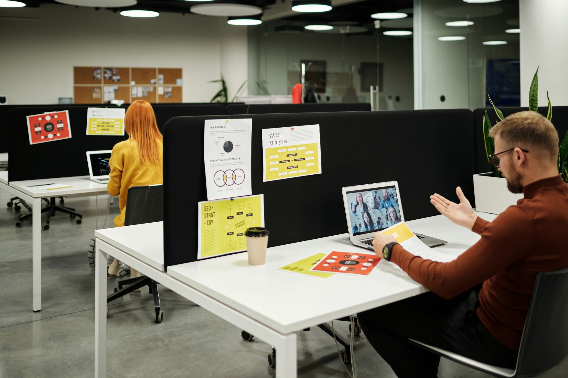 Business professional using advanced technology in a corporate office