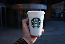 Starbucks barista preparing drinks at a busy coffee counter