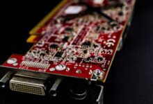 Close-up of a modern laptop processor chip on a circuit board