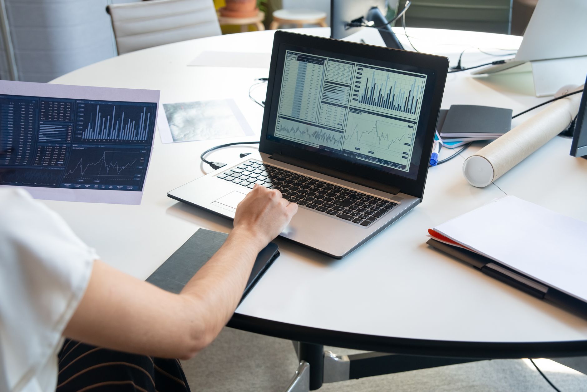 Data analytics dashboard on a computer screen illustrating enterprise software platforms