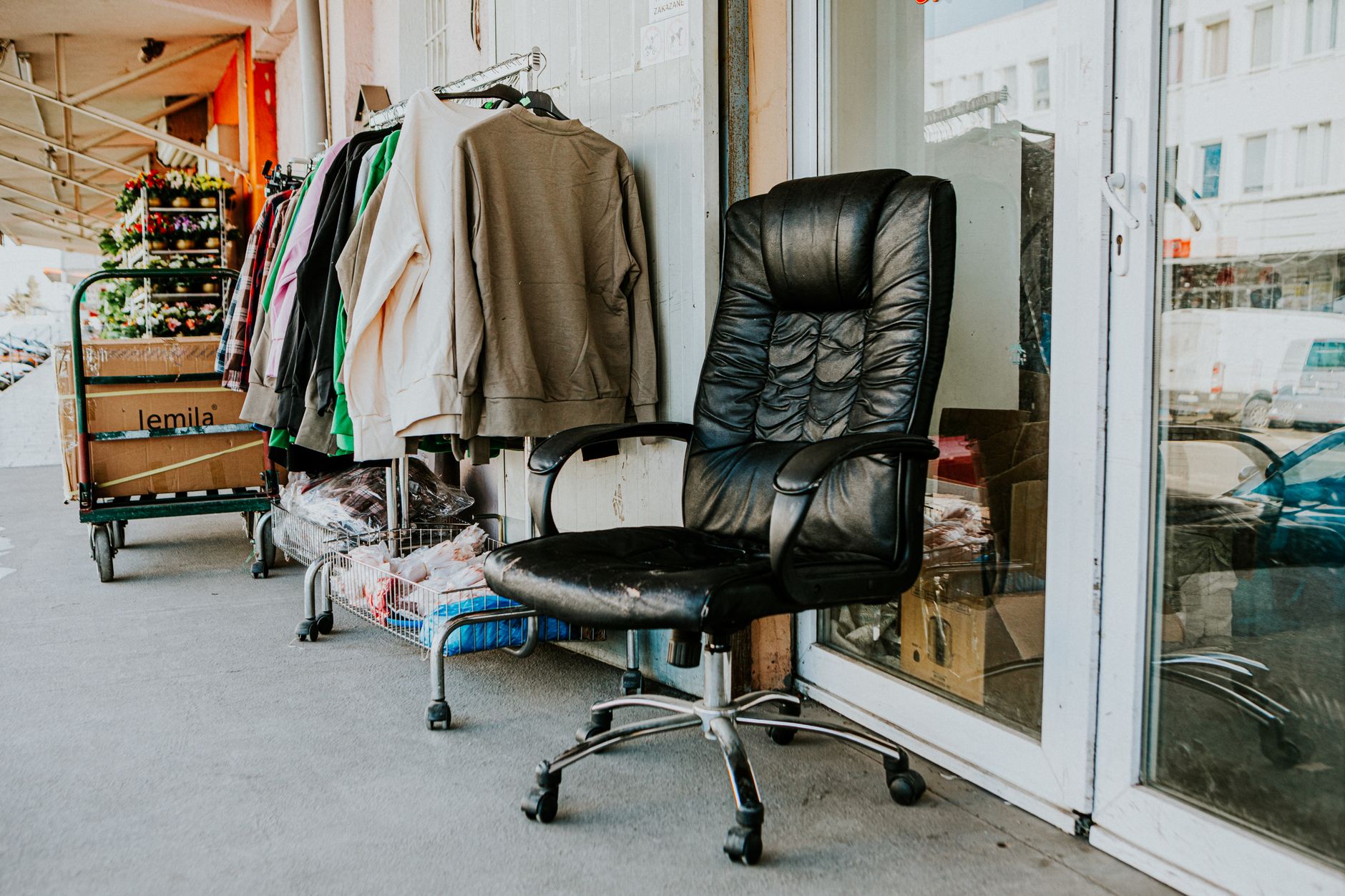 Pile of used clothing items sorted for resale or donation