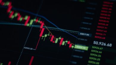Stock market data displayed on a digital trading screen showing price fluctuations