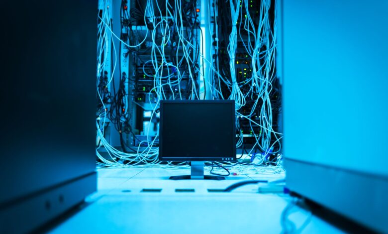 Rows of servers in a modern data center representing AI computing infrastructure