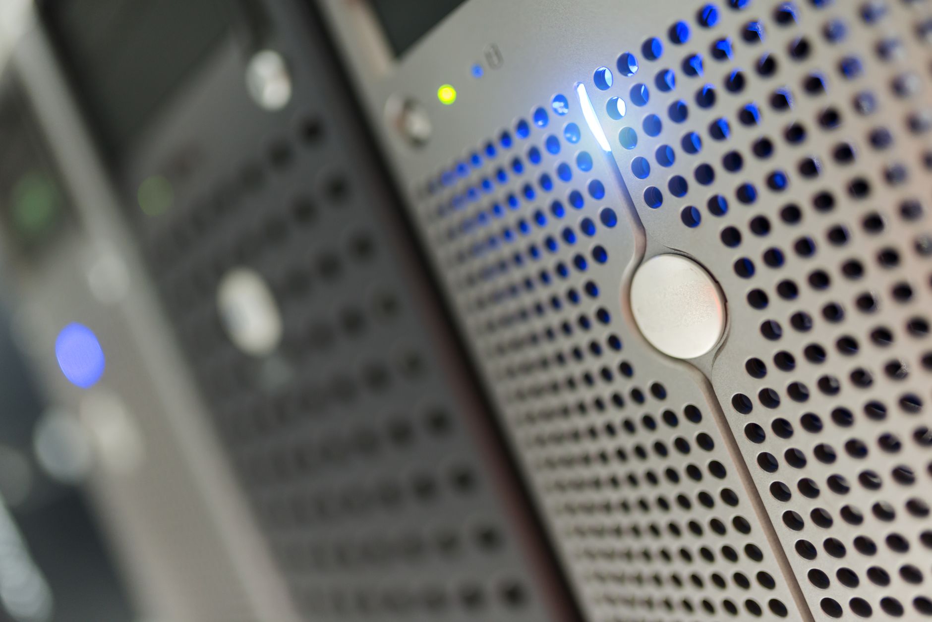 Rows of servers inside a large enterprise data center facility
