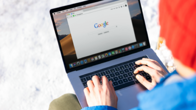 Person using a laptop to perform an AI-powered search query