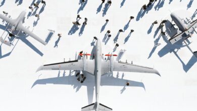 Military autonomous drone system in flight representing next-generation defense technology