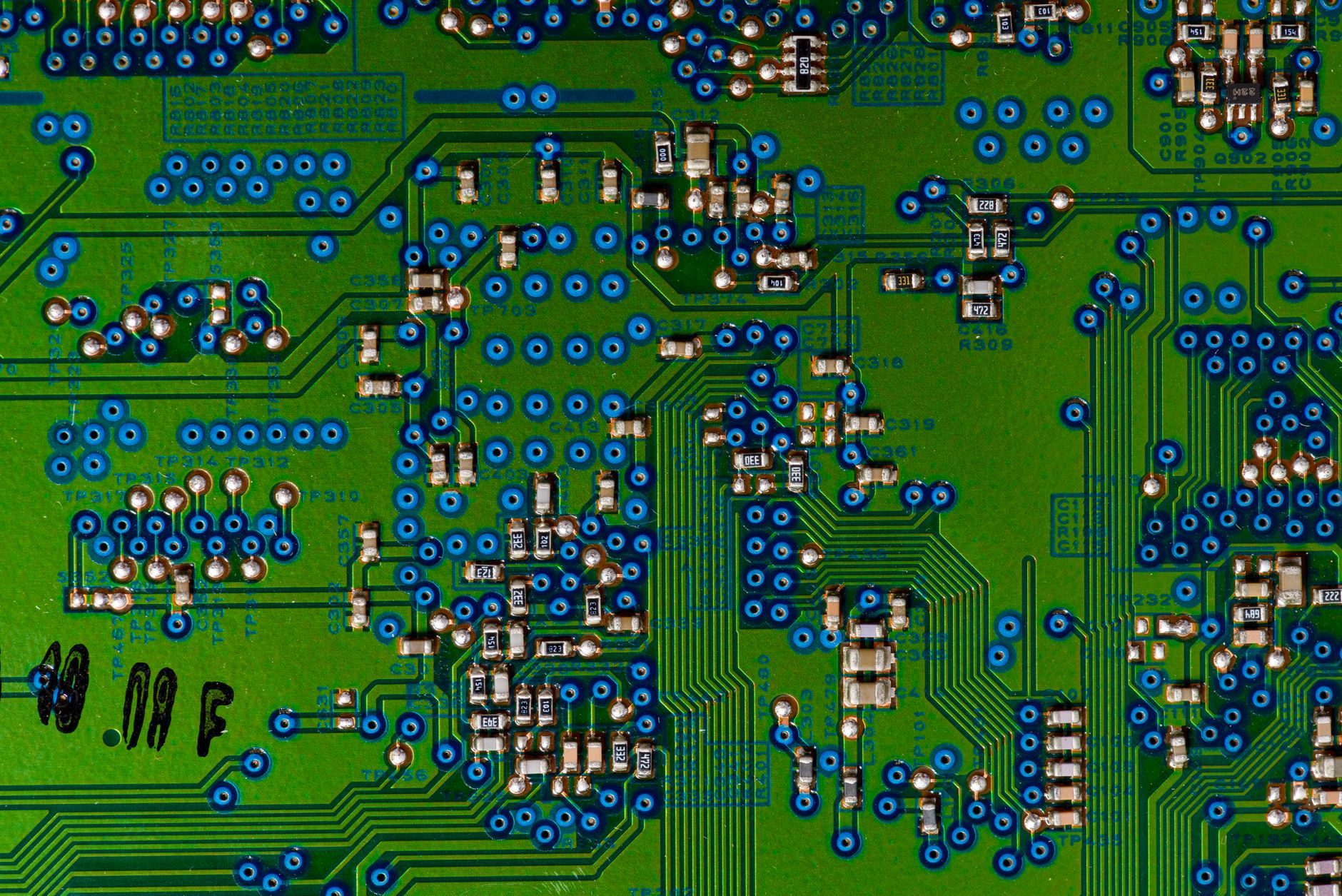 Close-up of a semiconductor microchip circuit board representing mobile processor design