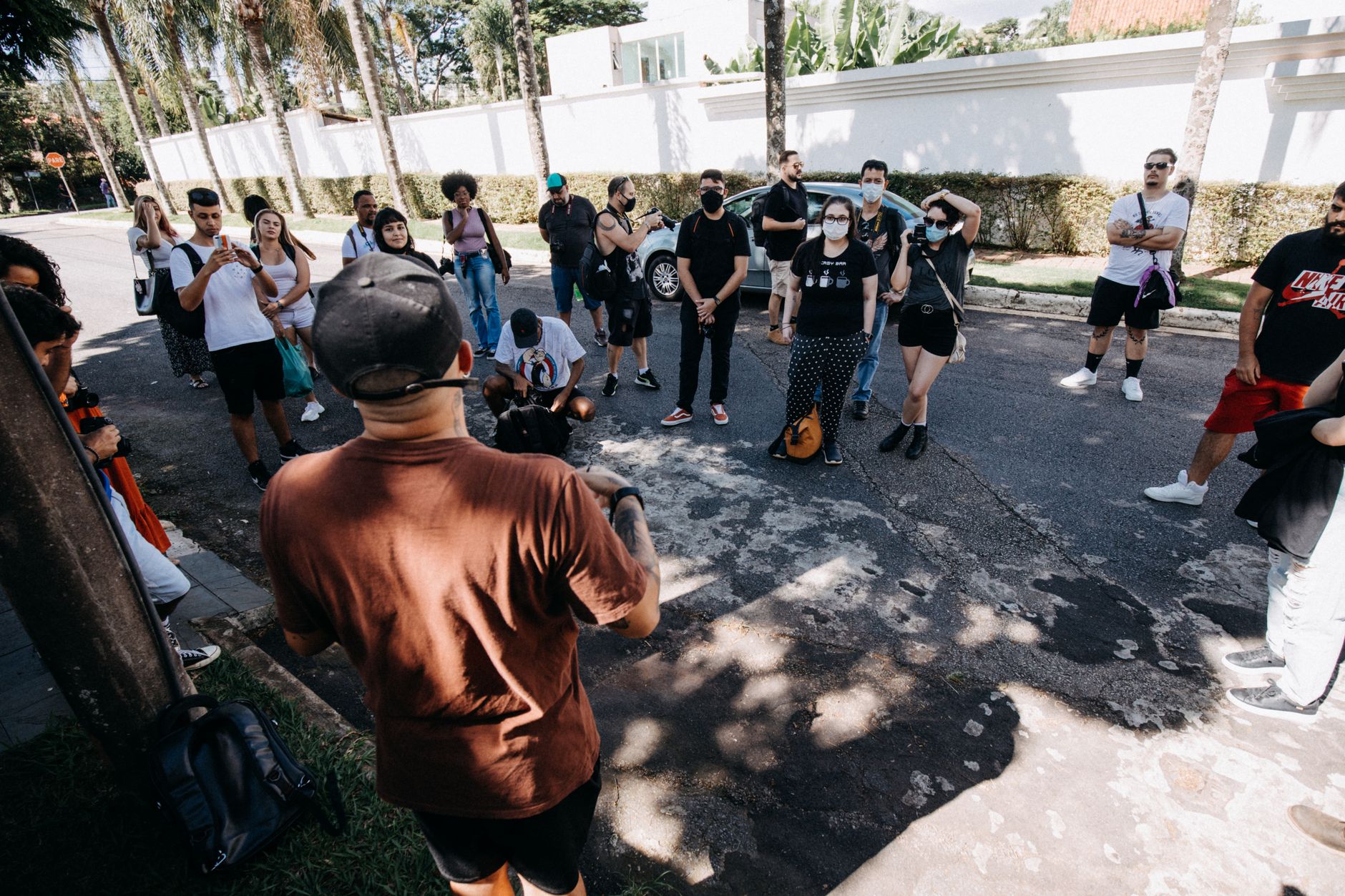 Professional tour guide leading a small group outdoors