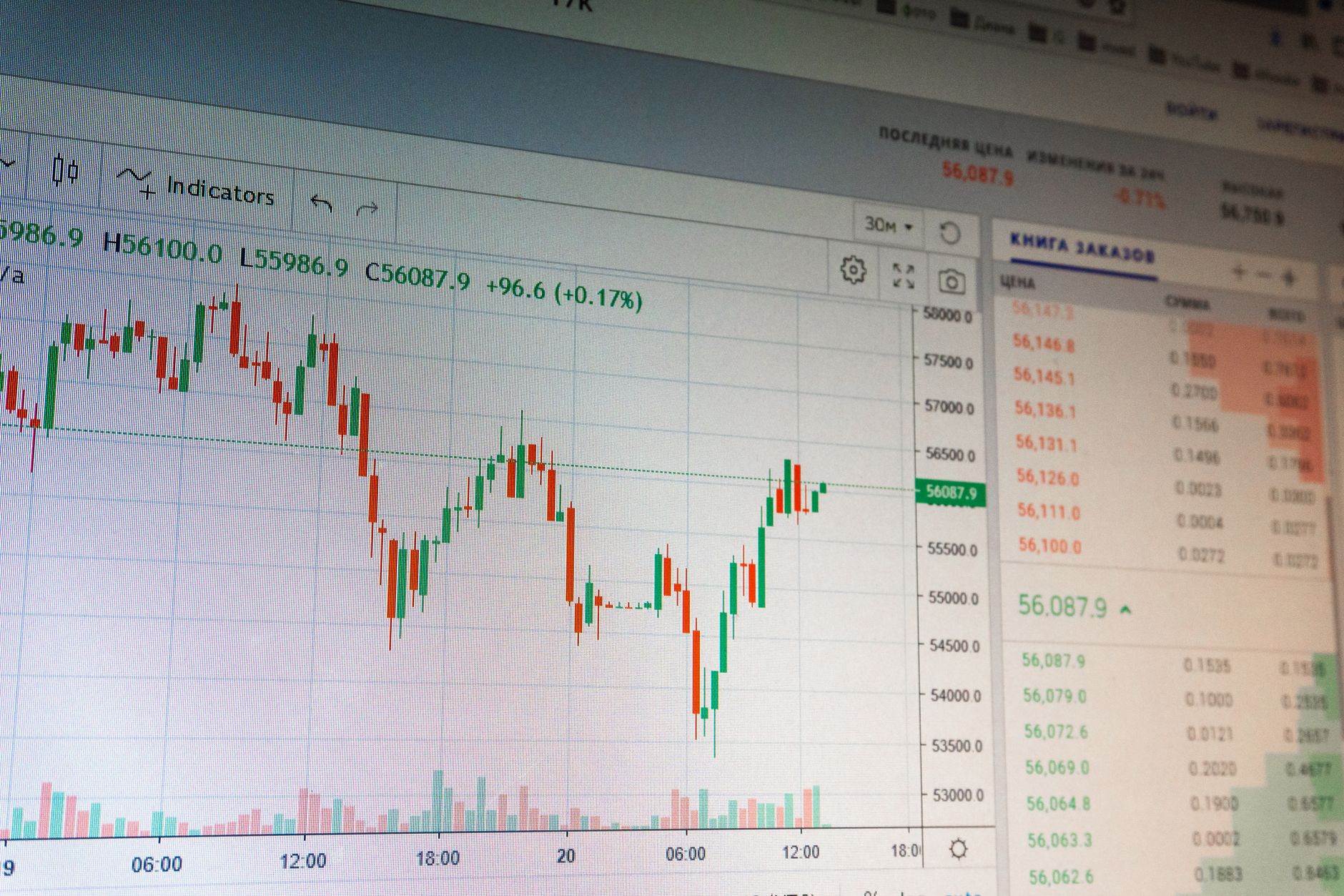 Digital financial trading screen showing market data and asset prices