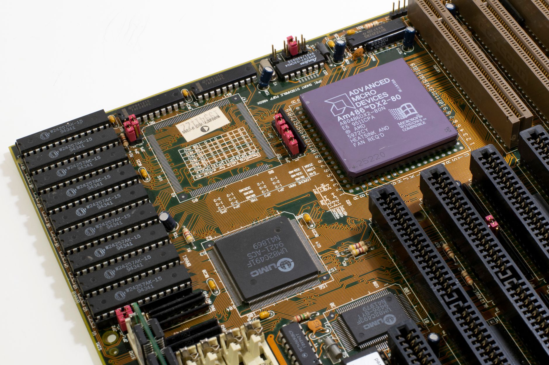 Close-up of a semiconductor processor chip on a circuit board