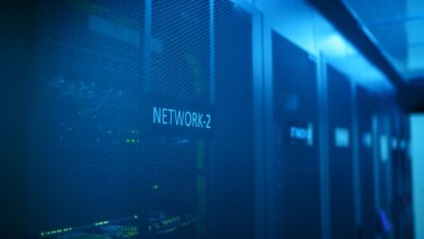 Server racks in a data center representing enterprise network security infrastructure