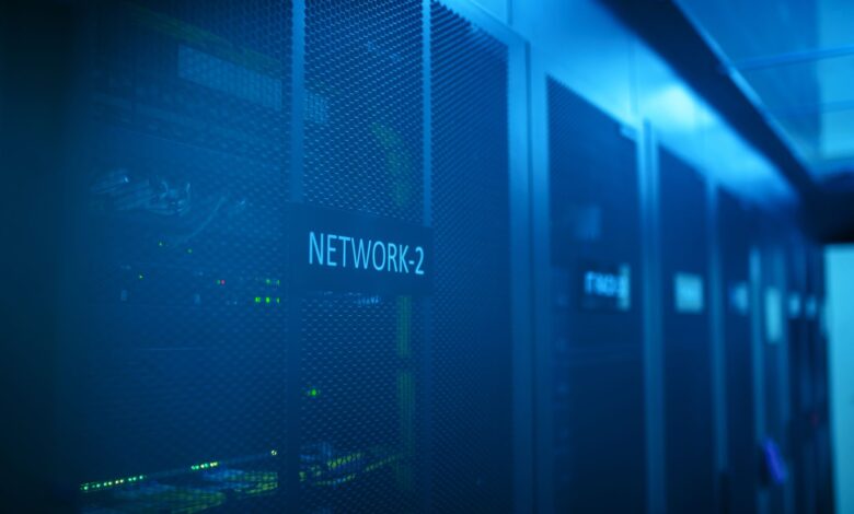 Data center servers representing cloud infrastructure and cybersecurity operations